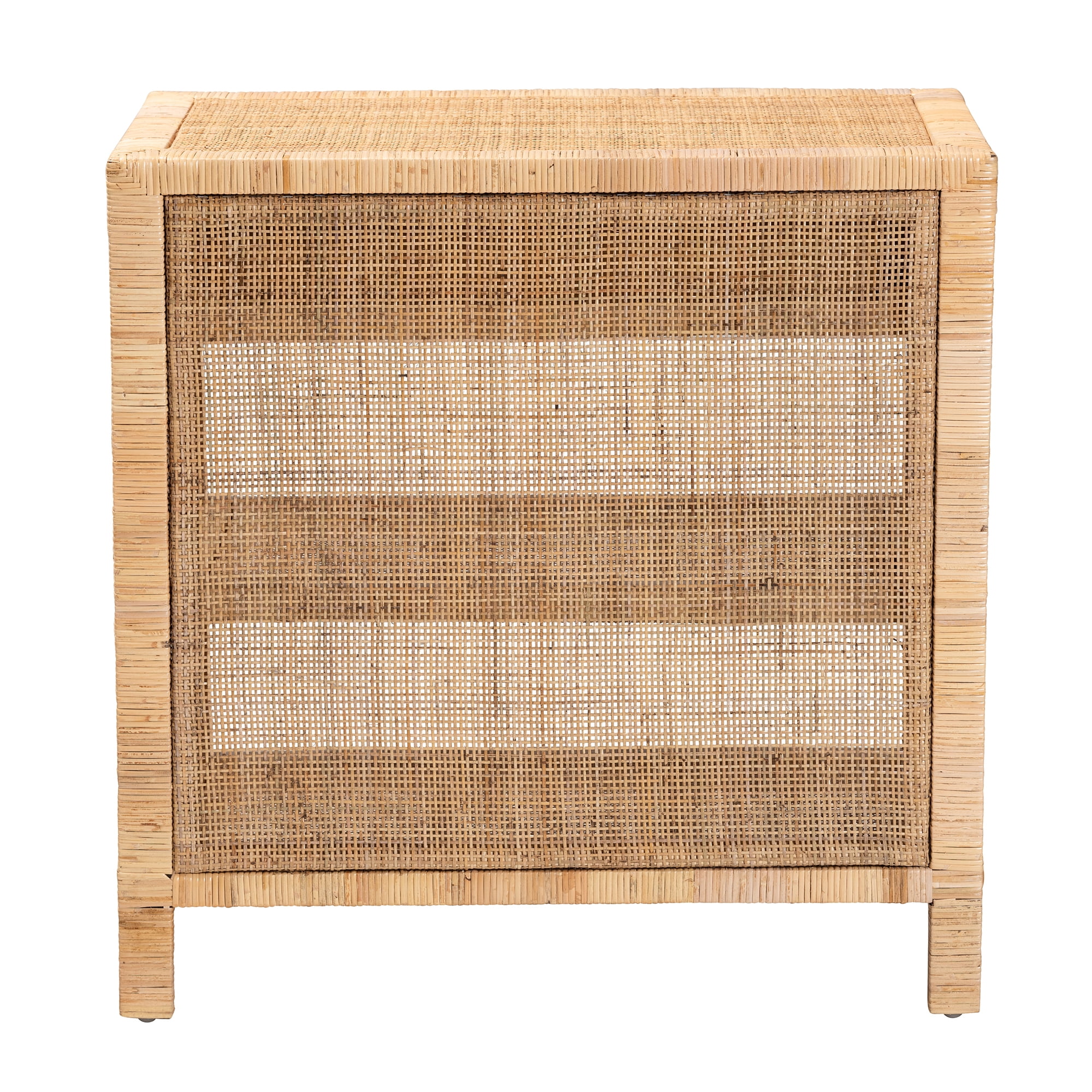 bali & pari Bella Modern Bohemian Brown Mahogany Wood and Rattan 1-Drawer Console Table