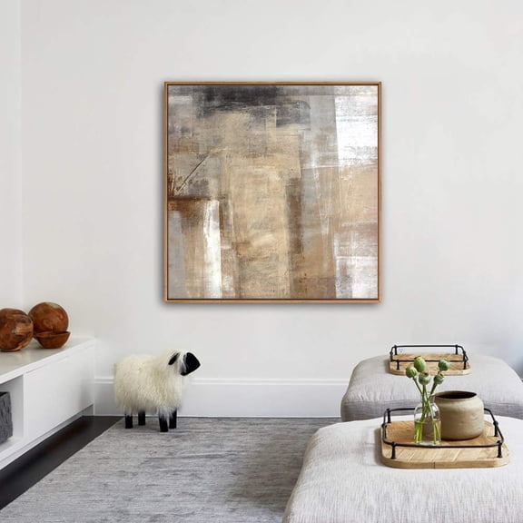IDEA4WALL Framed Canvas Wall Art Faded Textured Brown, Black & White Color Blocks Abstract Shapes Minimalism Chic Multicolor Print Artwork for Living Room, Bedroom, Office -