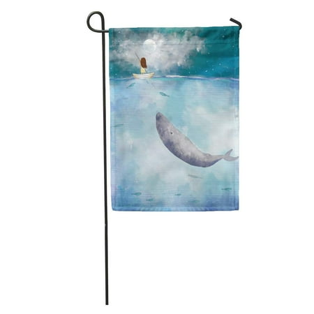 Sealing Paver Patio KDAGR Watercolor Boat Drawing of Girl Sealing Whale in The Ocean Full Moon Light Sky Blue Cute Garden Flag Decorative Flag House Banner 28x40 inch ()