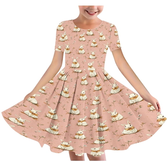 Riecok Easter Floral Ballet Dress for Girls 4-14 Years Spring Short Sleeve Round Neck Party Outfit with Ruffled Hem and Butterfly Patterns Multicolor 5-6 Years