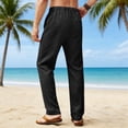thumbnail image 3 of Tauxra Linen Wide Leg Pants for Men with Drawstring Button Closure Pockets Relaxed Fit High Waisted Breathable Summer, 3 of 8