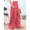 thumbnail image 3 of Women Linen Palazzo Pants Summer Boho Wide Leg High Waist Casual Lounge Beach Travel Vacation Outfits Orange L, 3 of 8