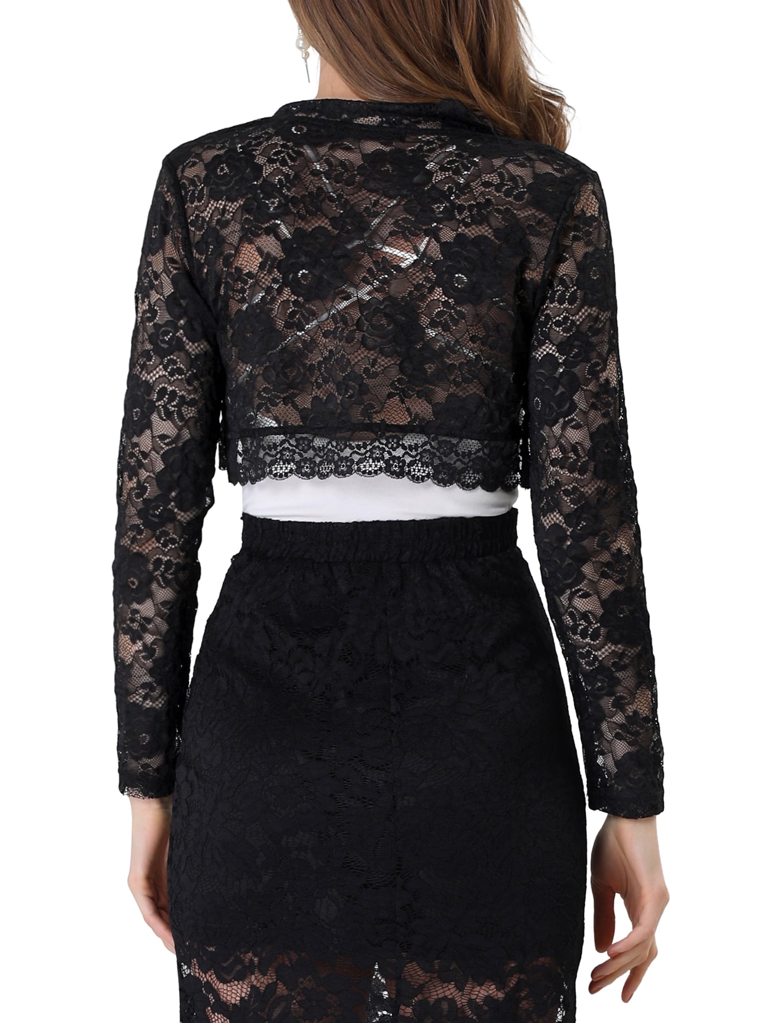 DARING DIVA Women's Lace Bolero Shrugs Sheer Crop Cardigan S Black