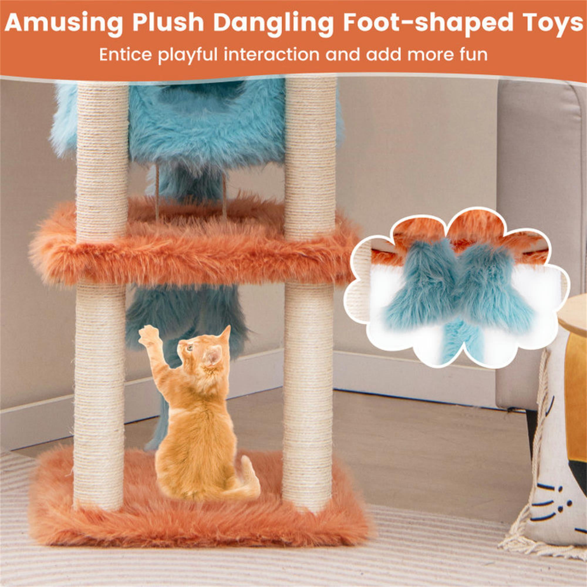 Kadyn 34" Cute Monster-Themed Cat Tree Tower with Private Cat Condos for Small Place, Blue+Orange
