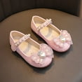 thumbnail image 6 of WERYOUNG Girls Sandals Summer New Fashion Cute Pearl Rhinestone Bow Flat Sole Princess Shoes Girls Trendy Party Wedding School Sandal,Pink,7-7.5 Years, 6 of 8