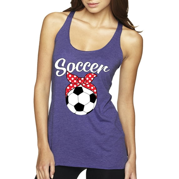 Wild Bobby, Cute Soccer Mom Ribbon Soccer Ball Gift Sports, Mother's Day, Women Tri-Blend Racerback Tank Top, Purple Rush, X-Large