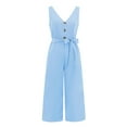 thumbnail image 2 of Aayomet Plus Size Jumpsuits For Women Women Solid Button V Neck Sleeveless Jumpsuit Medium Length Straight Trousers Backless Bow,Light Blue XXL, 2 of 5