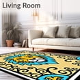 thumbnail image 2 of ODIKA 5'x7' Machine Washable Non-Slip Area Rug, Whimsical Lion Crest with Decorative Alphabet and Artistic Flourishes High Traffic Rug, Beige, 693203, 2 of 7