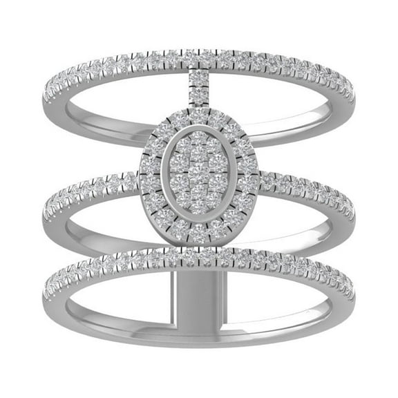 ARAIYA FINE JEWELRY 10K White Gold Round Lab Grown Diamond Cluster Three Row Ring (1/2 cttw, VS Clarity, D-E Color) Size 9