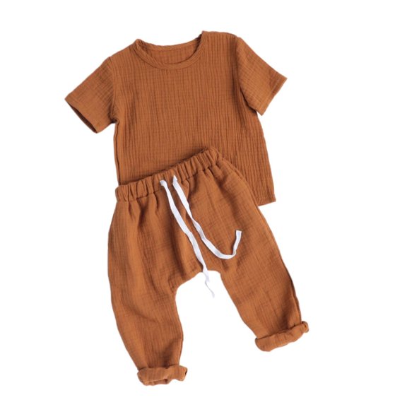 Sngxgn Toddler Baby Boy Clothes Long Sleeve Tops Sweatshirt   Sweatpants Little Boy Fall Winter Outfits Set(Brown,0-3M)