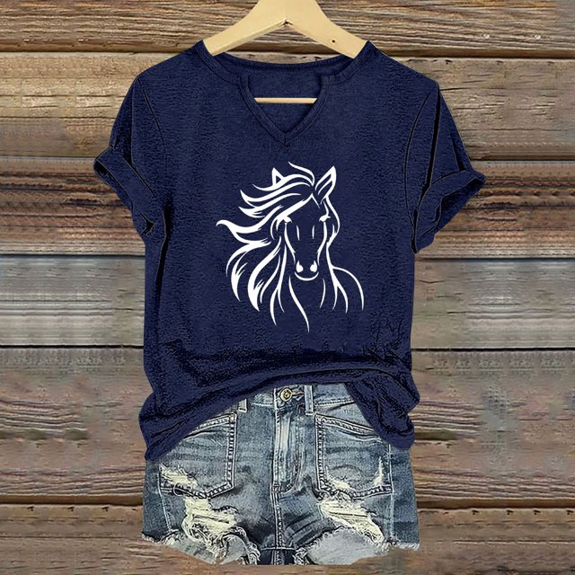 T-Shirt Décontracté à Manches Courtes Col en V pour Femmes Polyester Spandex Doux Confortable Col Rond pour Printemps Été Usage Quotidien à la Maison