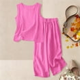 thumbnail image 5 of KAUOD Kids Girls Linen Outfits Sleeveless Crewneck Tank Tops Wide Leg Pants Set Summer Loose Casual Flowy Clothes, 5 of 7