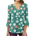 thumbnail image 7 of Womens 3/4 Sleeve Tops Print Casual Fashion T Shirt Button V Neck Blouse Tunic Tops, 7 of 7