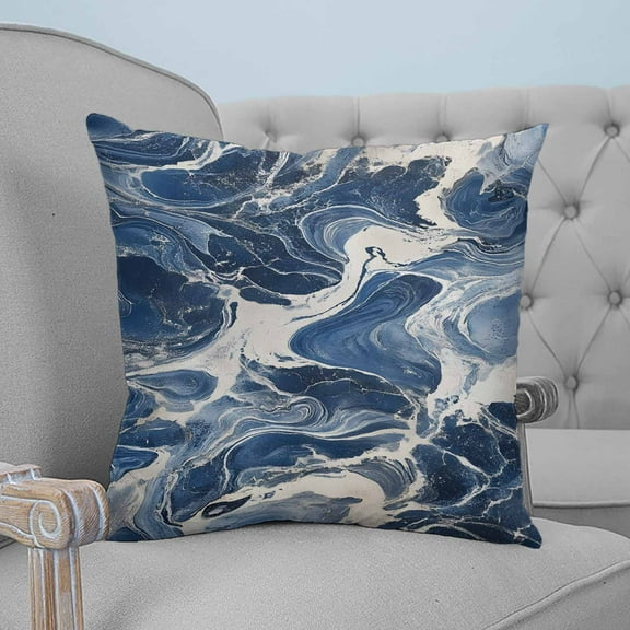Vintage Navy Blue Decorative Pillowcase 24''x24'', Marble Abstract Art Throw Pillow Covers Soft Cushion Case for Couch Sofa Bedroom Living Room, Pillowcase Boho Decor