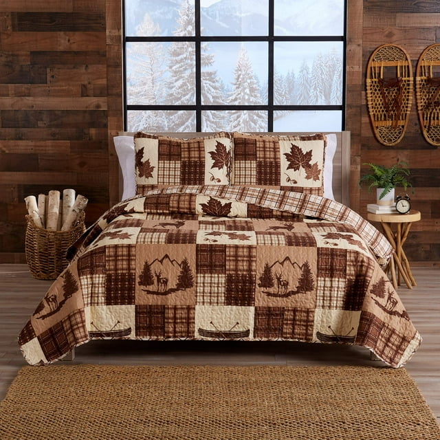 Great Bay Home Couvre-Lit Style Lodge Taille Double/Grand avec 2 Taies d'Oreiller. Ensemble de Courtepointe Réversible 3 Pcs pour Toutes Saisons. Couvre-Lit Rustique Ensemble de Literie. Collection Redwood.