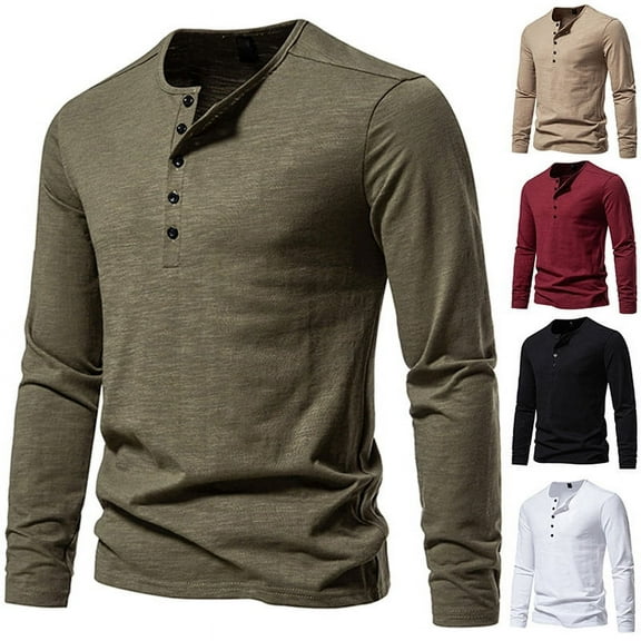 Miluxas Men's Henley Shirts Long Sleeve Cotton Button T-Shirt Lightweight Fashion Casual Pullover Shirt White