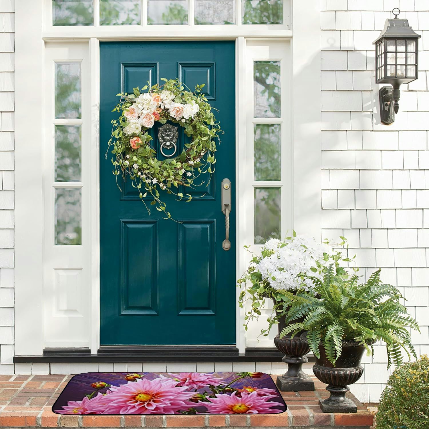 Heduofu Decorative Door Mat, Door Mat with Non-Slip Rubber Backing, Easy Cleaning, Traps Dirt, for Entry, Patio, Garage- Dahlias Autumn Pink Purple Pink Flower 19.68*47.24 in