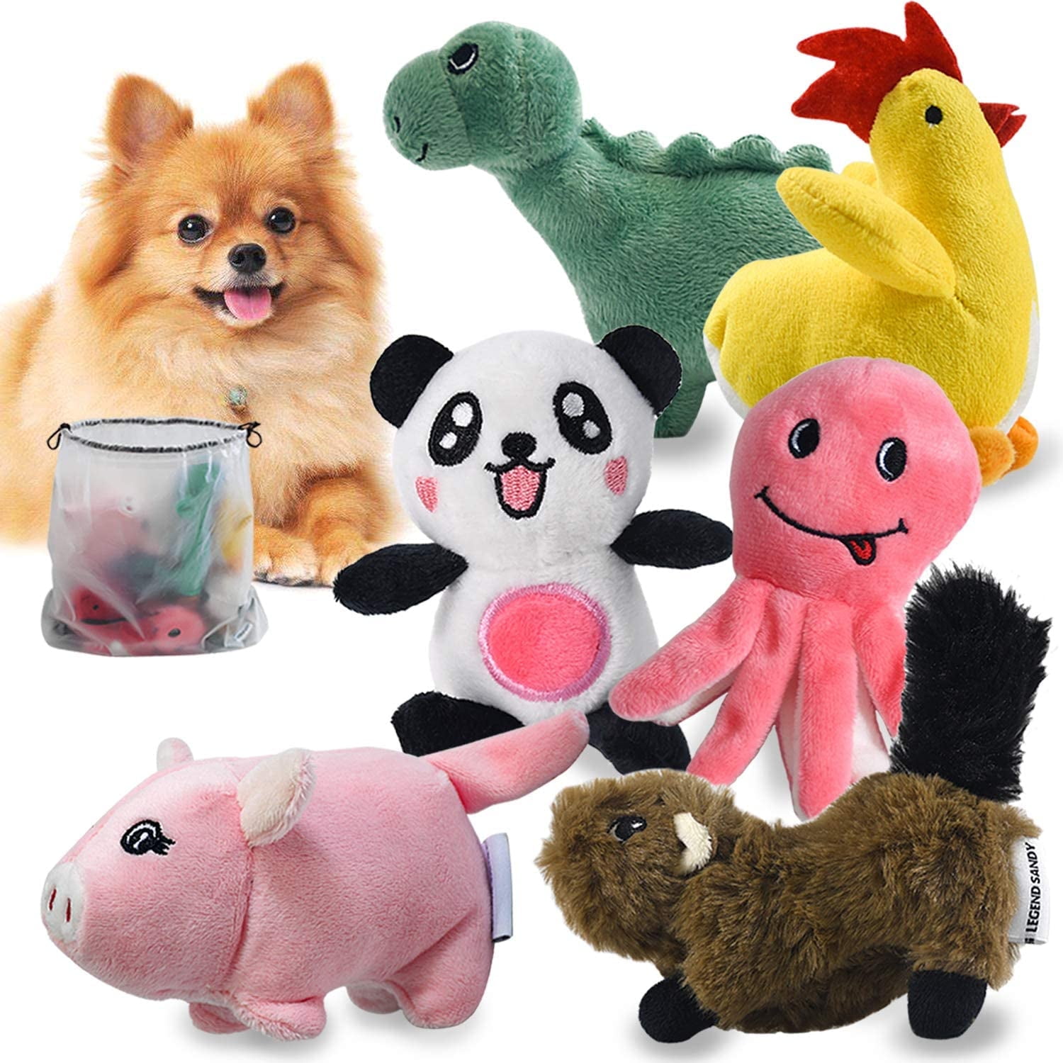 LEGEND SANDY Squeaky Dog Toys for Puppy Small Medium Dogs, Stuffed Samll Dog Toys Bulk with 12 Plush Pet Dog Toy Set, Cute Safe Dog Chew Toys Pack for Puppies Teething (6 Dog Toys)