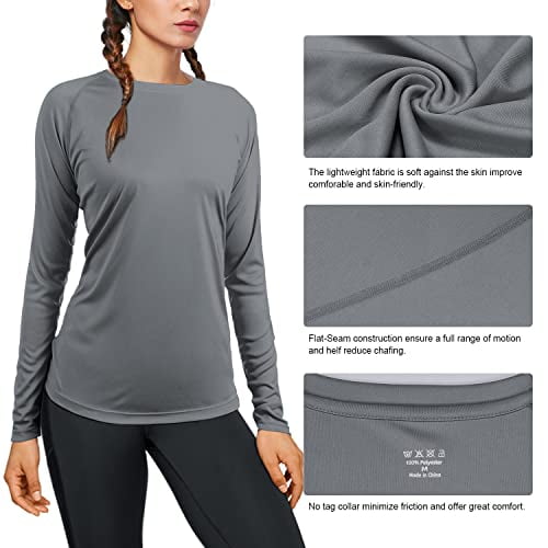 Isnowood Women's Spf Long Sleeve Uv Sun Protection Shirts Quick Dry Rash Guard Swim Outdoor T-Shirt For Fishing Running Workout Gray