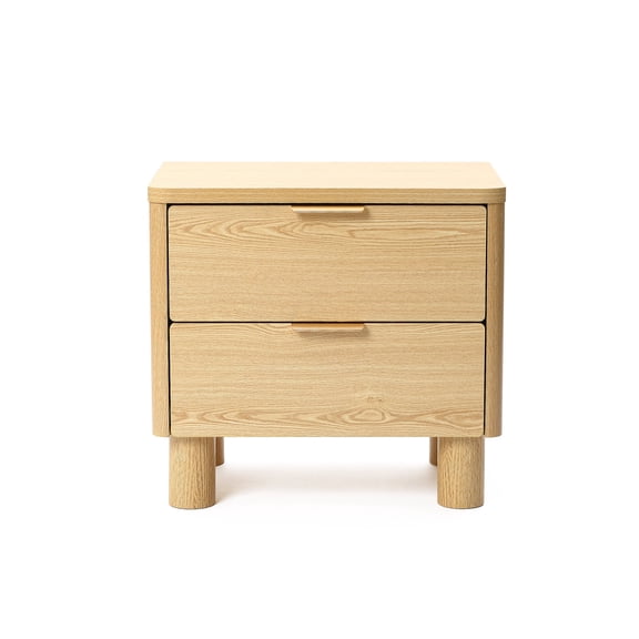 LuxenHome 21.5" Oak Nightstand with Drawers, Bedside Table with Thick Legs and Rounded Edges, Night Stand for Bedroom