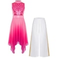 thumbnail image 4 of Hansber Kids Girls Gradient Sequins Praise Dance Dress Flowy Wide Leg Pants Gown Liturgical Worship Dancewear Hot Pink 14, 4 of 8