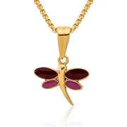 14K Solid Yellow Gold Purple Dragonfly Necklace Chain Pendant Charm
