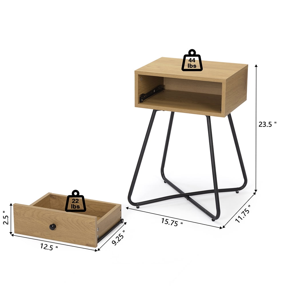 Kadyn Modern Nightstand, End Table with Drawer, Cross Legs, Bedside Table for Closet, Living Room, Oak-1PCS