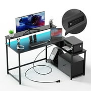 Fithood EVAJOY Home Office Computer Desk with File Drawer, LED Strip, Power Outlet