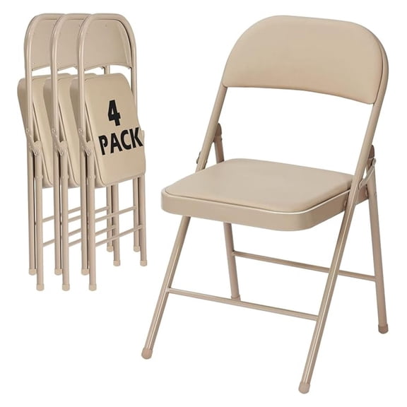4 Pack Folding Chairs with Padded Cushion and Back, Portable Stackable Metal Foldable Chairs with Steel Frame for Party Events Wedding Home Office, 350lbs Capacity