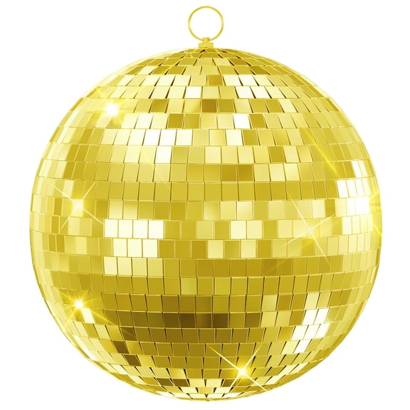 Thehsnt Disco Ball, 12"/16"/20" Mirror Disco Ball for DJ Club Party Live Stage Wedding Home Decor, Light Effect Mirror Ball with Hanging Ring (Goden, Pink)