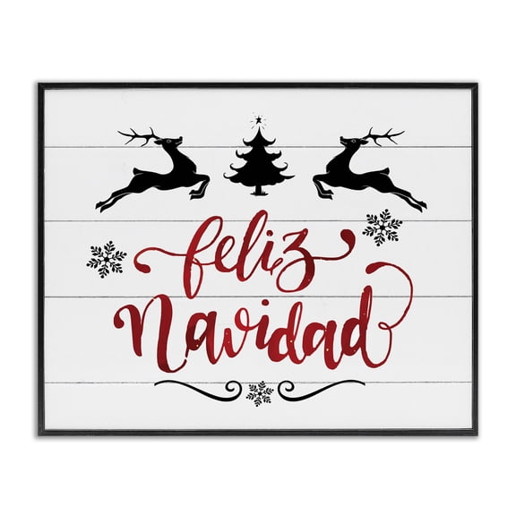 Stupell Industries Rustic Lodge Feliz Navidad con Renos Black Framed Giclee Art, 14 x 11, by Lettered and Lined