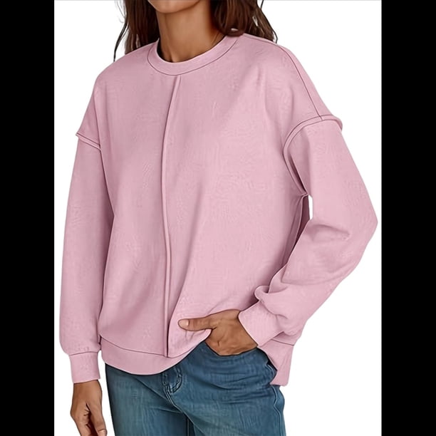 Suéteres Extragrandes para Mujer, de Larga, con de Murciélago, para Otoño, Cuello Redondo, Informal, de Punto, con Abertura Lateral. Rosa XL