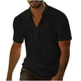 thumbnail image 3 of DDAPJ pyju Men's Henley Shirt Short Sleeve V Neck Button Tshirts Solid Casual Hippie Shirts Summer Beach Tops Liquidación Black XXL, 3 of 9
