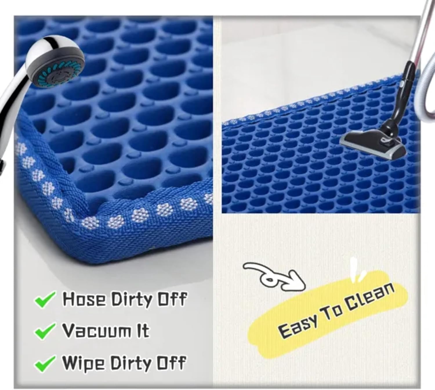 PUPIX Cat Litter Mat Double Layer Kitty Litter Trapping Mat Waterproof Urine Proof Easy Clean Scatter Control EVA Cat Mat with MiLi Shape Scratching Design 21 x 14 Inch (Blue)