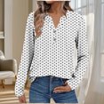 thumbnail image 2 of ClodeEU Womens Polka Dot Print V Neck Button Long Sleeve T Shirt,Trendy Slim Casual Tunic Tops White 01 ,Womens Plus L, 2 of 9