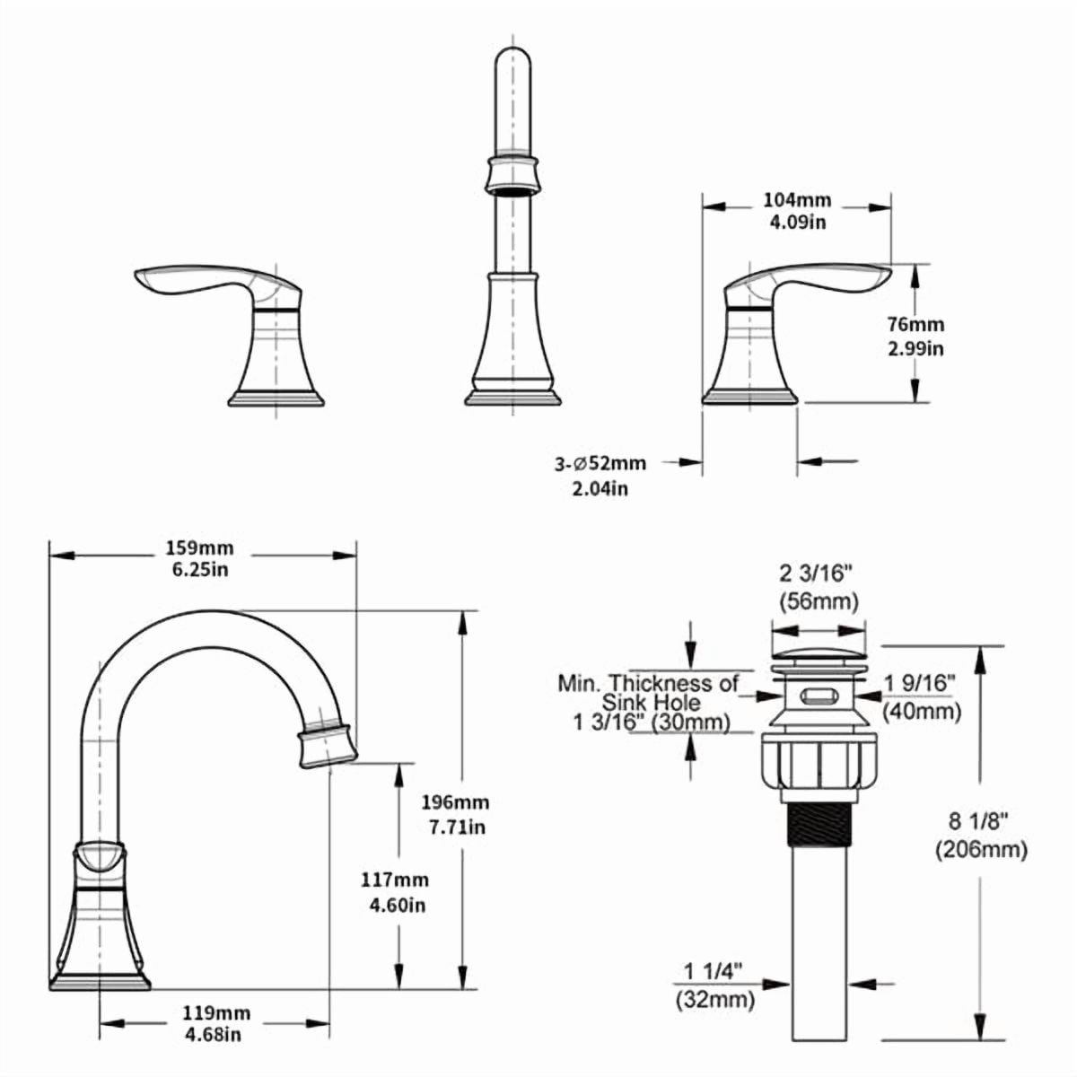 2-Handle Matte Black Bathroom Faucet, 8" Widespread 3-Hole Vanity Sink Faucet