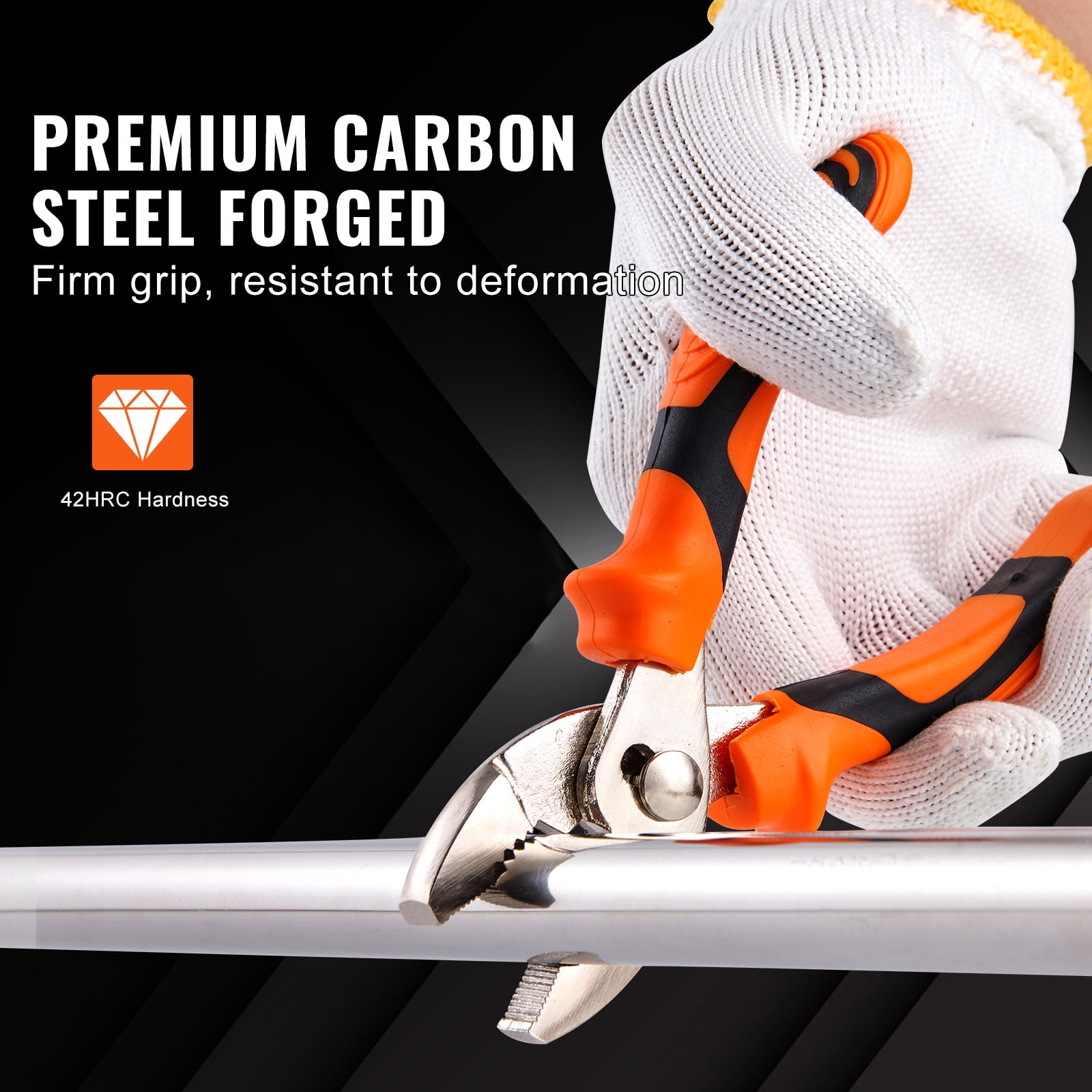 The KFFKFF Pliers Set includes 8 pieces of Groove Joint Pliers made from High Carbon Steel, with sizes ranging from 6" to 12" (including 6", 8", 10", and 12" models).