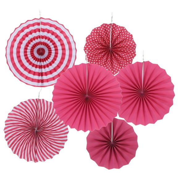 Uxcell 8"/12"/16" Round Paper Fans Hanging Decoration for Birthday Wedding Party, Fuchsia 6 in 1 Set