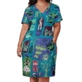 thumbnail image 3 of Haunted Mansion Plus Size Summer Dress Women Casual Printed V Neck Short Sleeve Hawaii Boho Beach T Shirt Dress, 3 of 8