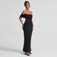 thumbnail image 4 of Women's Off Shoulder Corset Ruched Bodycon Formal Guest Dresses Maxi Dress for Wedding Cocktail Black S, 4 of 10