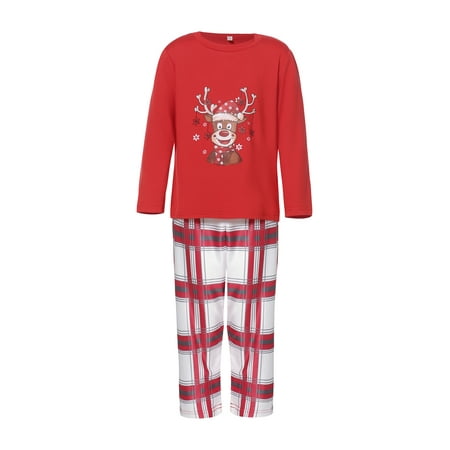 

TOPGOD Christmas Family Pajamas Set Cartoon Deer Print Tops and Pants Romper