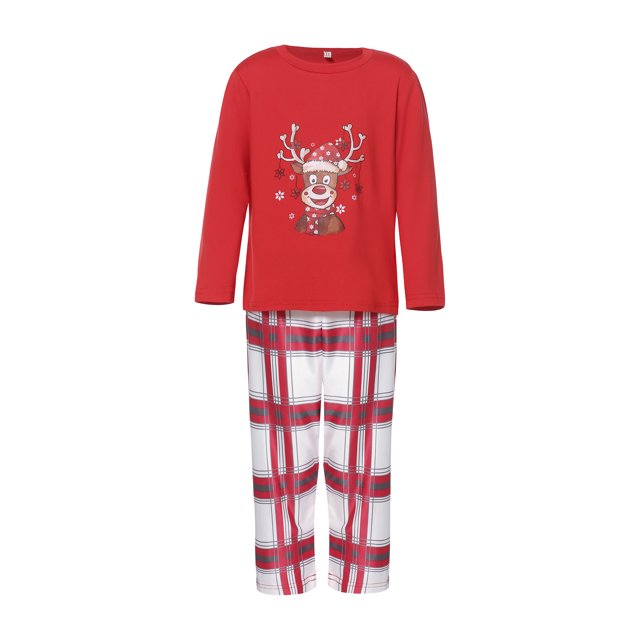 ITFABS Christmas Family Pajamas Set, Cartoon Deer Print Tops+Pants/Romper
