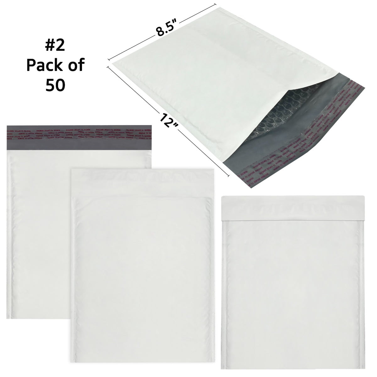 StarBoxes 50 Poly Bubble Mailer Bags 8.5"x12" - #2 White Self-Sealing