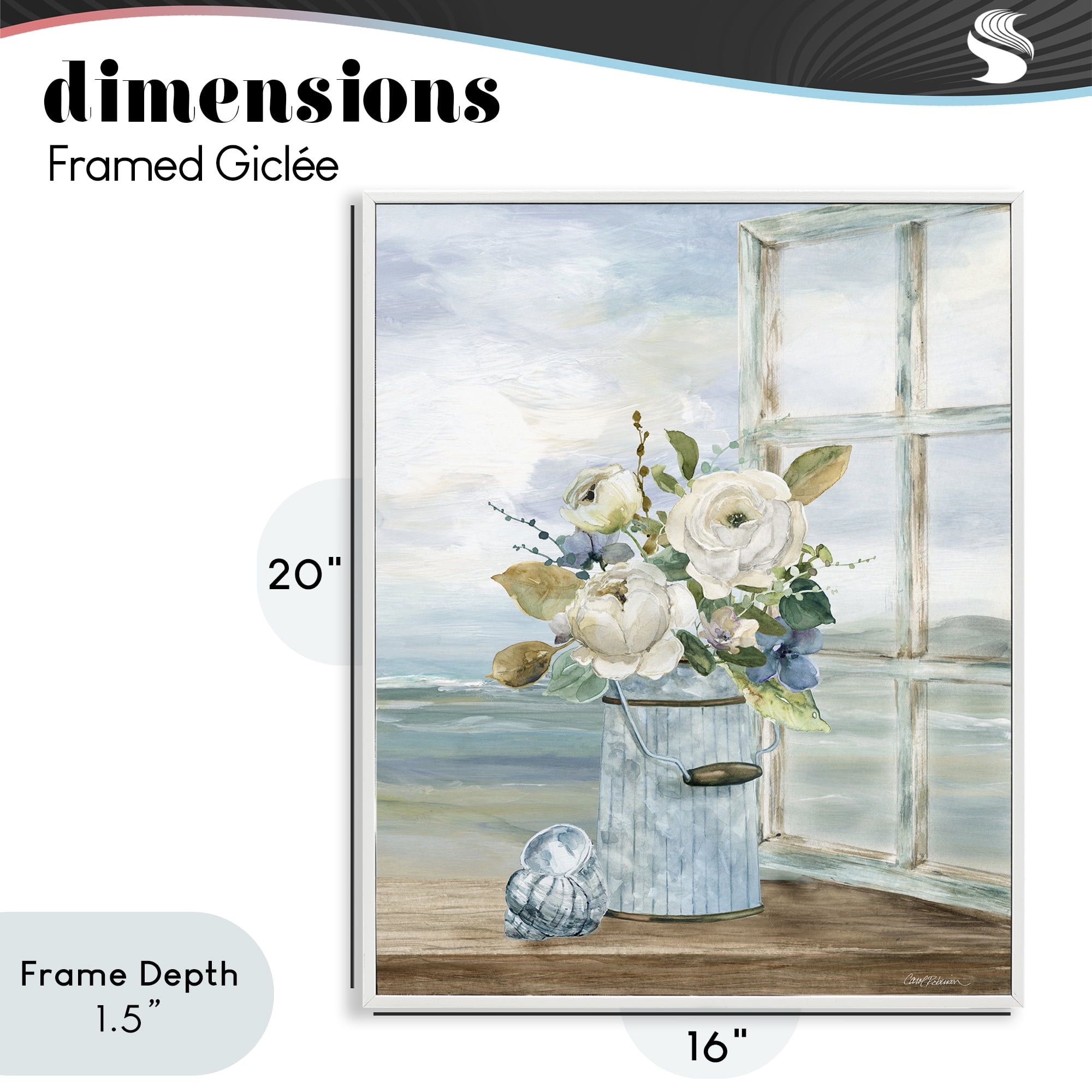 Stupell Industries Seaside Florals on Windowsill White Framed Giclee Art, design by Carol Robinson
