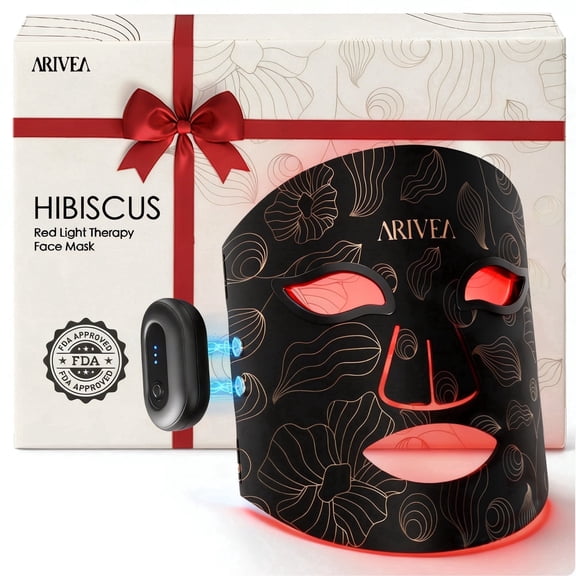 ARIVEA LED Red Light Therapy Face Mask, Wireless Rechargeable Red Light Therapy Device for Face, Home & Travel,Black