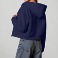 thumbnail image 6 of Hooded Zip Women Cropped Jackets Long Sleeve Sweatshirt with Pocket,Drop Shoulder Casual Fall Winter Daily Home Outdoor Wear,Blue,L, 6 of 9