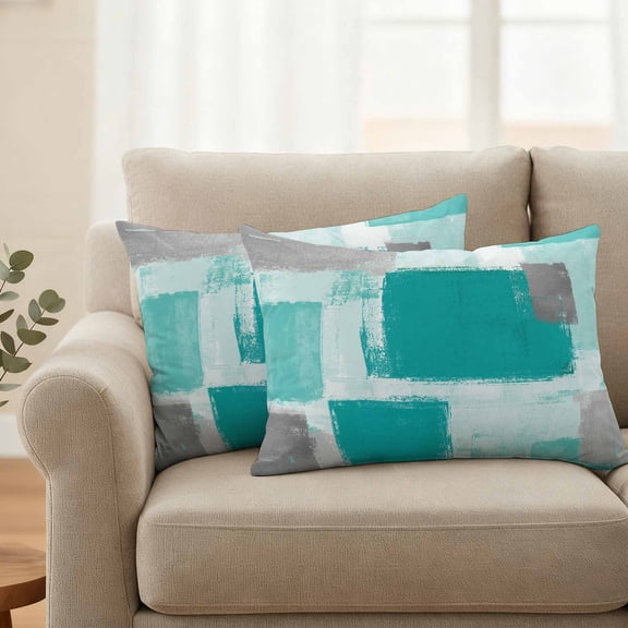 Pack of 2 Outdoor Pillow Covers,Waterproof Turquoise Grey Ombre Throw Pillow Covers,Farmhouse Abstract Mottled Art Decorative Pillowcases Cushion Covers for Couch Pillow Sham Protector 20x12 Inch
