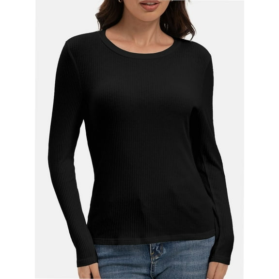 Women's Long Sleeve Shirts Fall Casual Crew neck Tops Slim Fitted Basic Tees