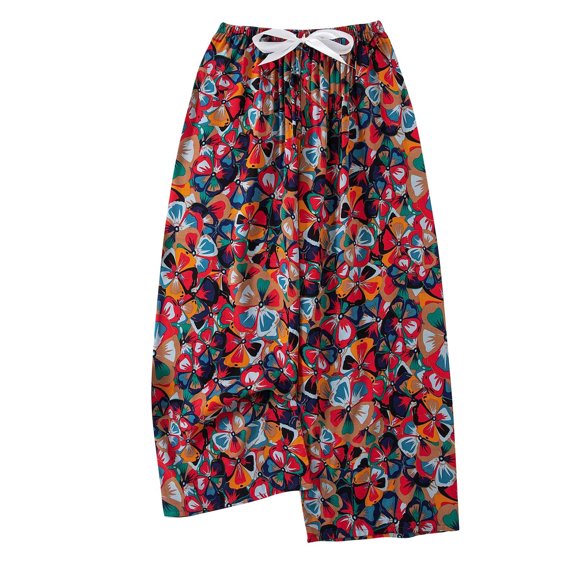 miqiqism Women Vintage Printed Pants Trendy Casual High Waist Elastic Pajama Trousers Floral Print Comfy Trousers Drawstring Palazzo Pants,Red,Free Size