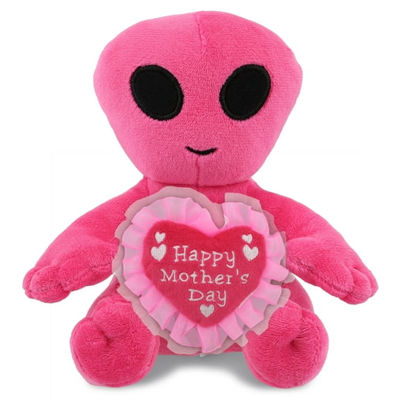 DolliBu Happy Mother's Day Pink Alien- Cute Plush Stuffed Space Character Present With Pink Heart Message for Best Mommy, Grandma, Wife, Daughter - Cute Fantasy Plush Toy Gift - 6 Inches